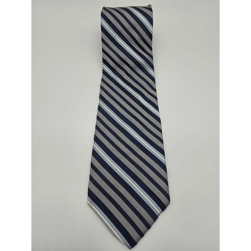 Express Design Studio Blue White Striped Italian Silk Tie 60